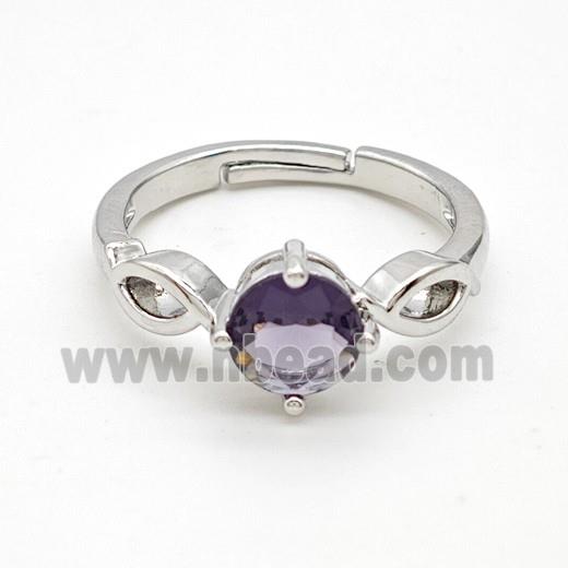 Copper Rings Pave Purple Crystal Glass Adjustable Platinum Plated
