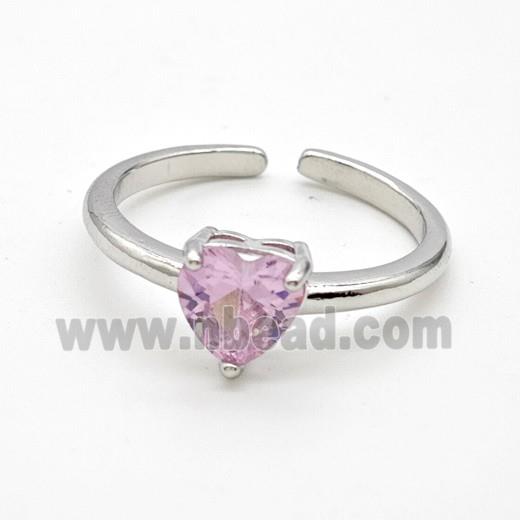 Copper Rings Pave Purple Crystal Glass Heart Platinum Plated