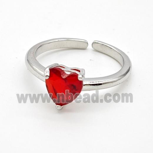 Copper Rings Pave Red Crystal Glass Heart Platinum Plated