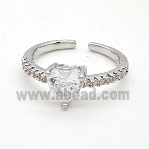 Copper Rings Pave Clear Crystal Glass Heart Platinum Plated