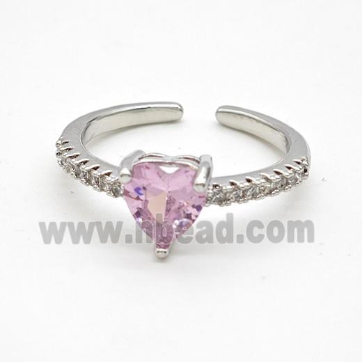 Copper Rings Pave Pink Crystal Glass Heart Platinum Plated