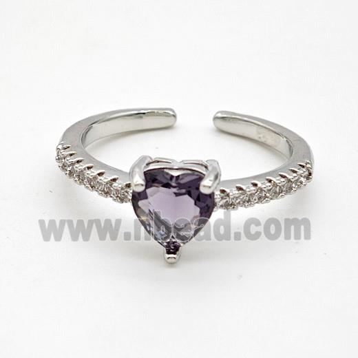 Copper Rings Pave Purple Crystal Glass Heart Platinum Plated