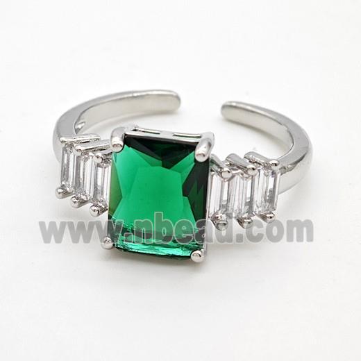 Copper Rings Pave Green Crystal Glass Platinum Plated