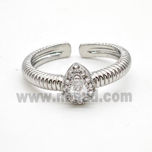Copper Rings Pave Clear Crystal Glass Teardrop Platinum Plated