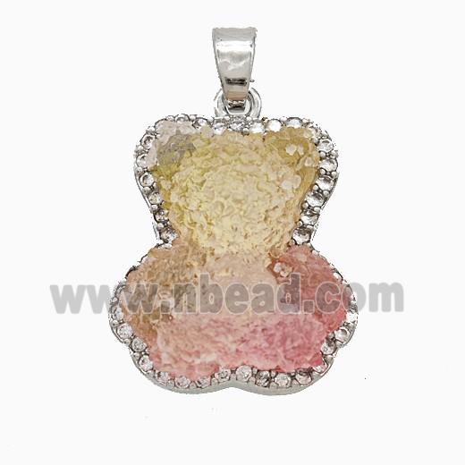 Resin Bear Copper Pendant Pave Zirconia Platinum Plated