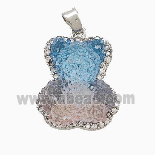 Resin Bear Copper Pendant Pave Zirconia Platinum Plated