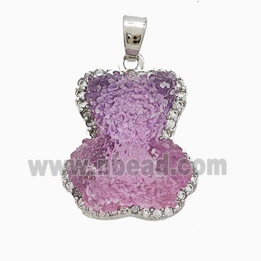 Resin Bear Copper Pendant Pave Zirconia Platinum Plated
