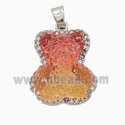 Resin Bear Copper Pendant Pave Zirconia Platinum Plated