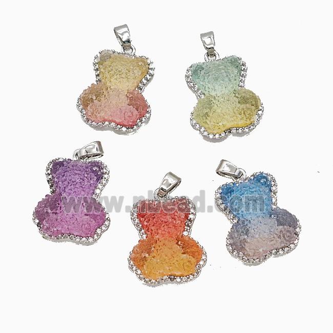 Resin Bear Copper Pendant Pave Zirconia Platinum Plated Mixed