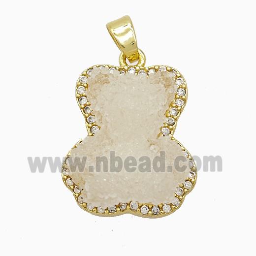 White Resin Bear Copper Pendant Pave Zirconia Gold Plated