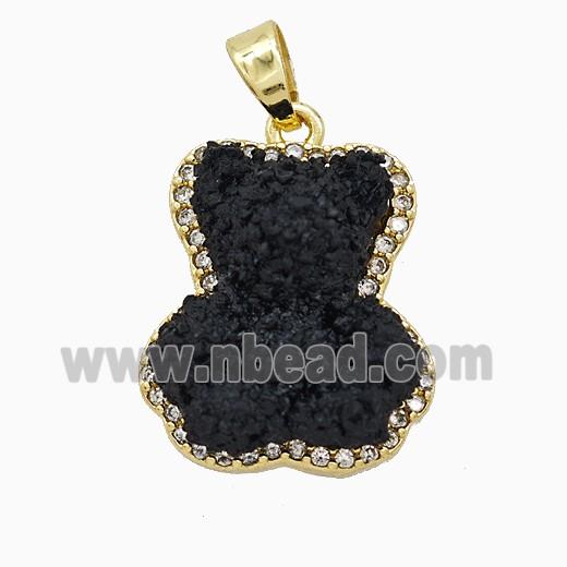 Black Resin Bear Copper Pendant Pave Zirconia Gold Plated