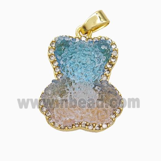 Resin Bear Copper Pendant Pave Zirconia Gold Plated