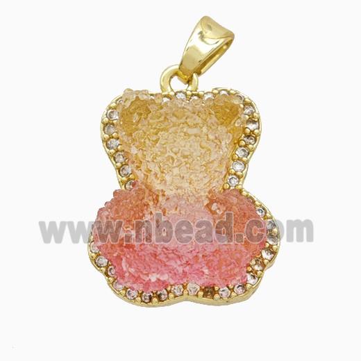 Resin Bear Copper Pendant Pave Zirconia Gold Plated