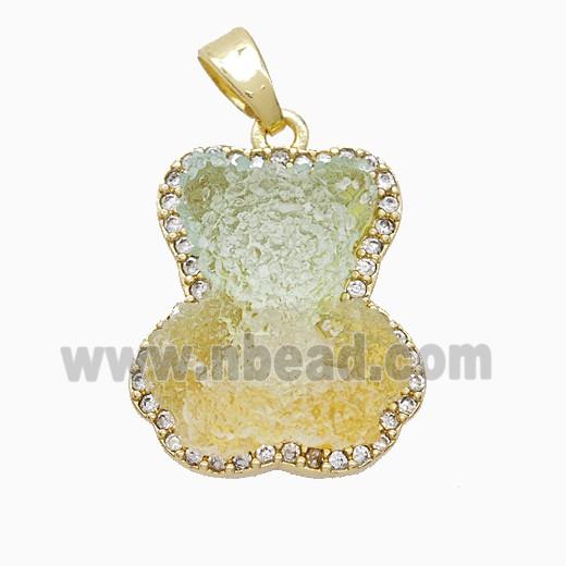 Resin Bear Copper Pendant Pave Zirconia Gold Plated