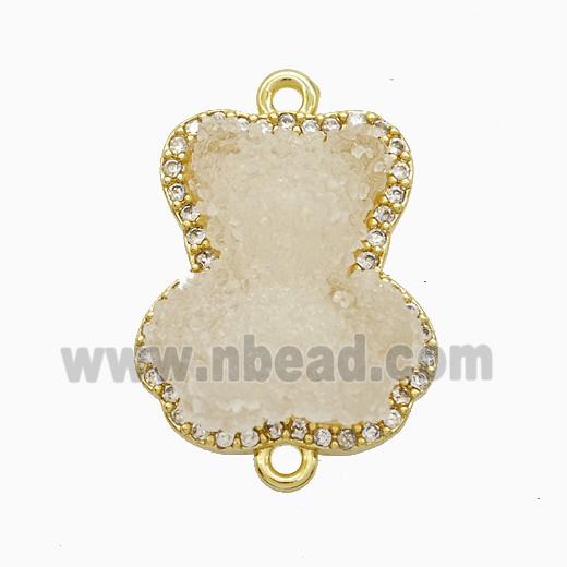 White Resin Bear Copper Connector Pave Zirconia Gold Plated
