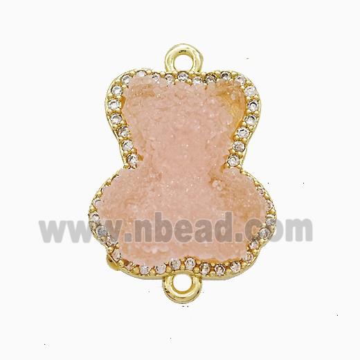 Pink Resin Bear Copper Connector Pave Zirconia Gold Plated