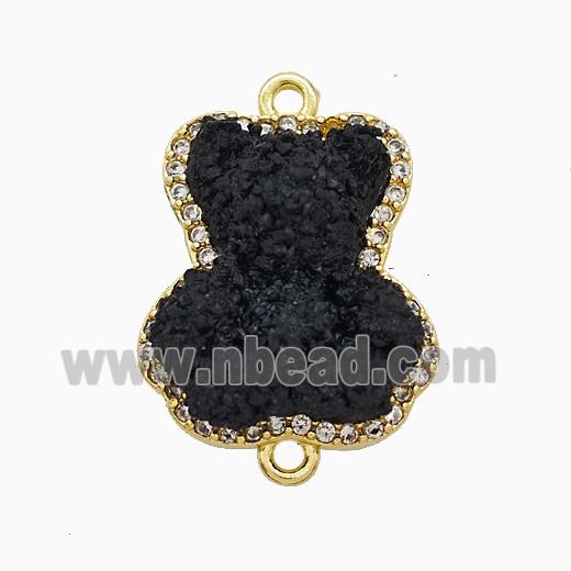 Black Resin Bear Copper Connector Pave Zirconia Gold Plated