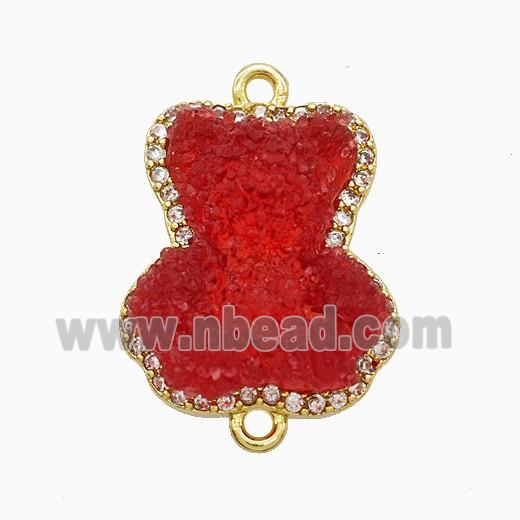 Red Resin Bear Copper Connector Pave Zirconia Gold Plated