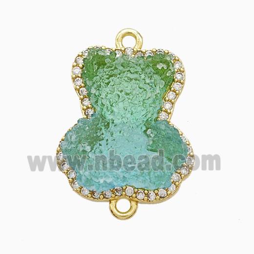Green Resin Bear Copper Connector Pave Zirconia Gold Plated