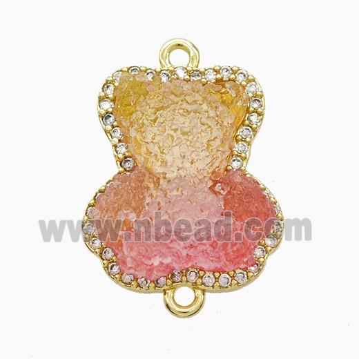 Resin Bear Copper Connector Pave Zirconia Gold Plated