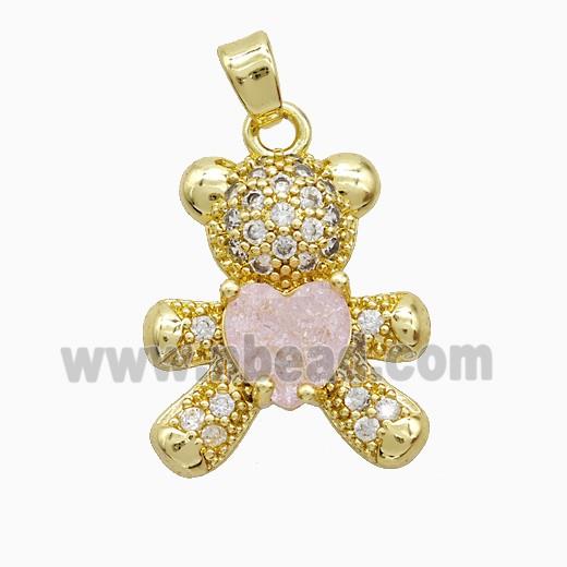 Copper Bear Pendant Pave Zirconia Crystal Glass Gold Plated