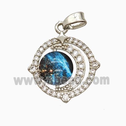 Copper Sun Moon Pendant Pave Zirconia Resin Platinum Plated