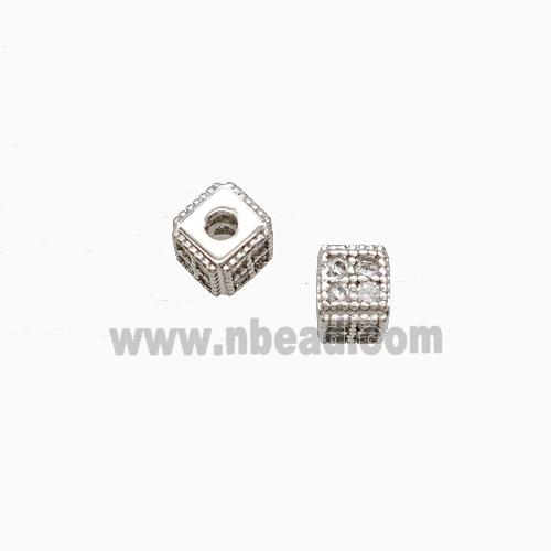 Copper Cube Beads Pave Zirconia Platinum Plated