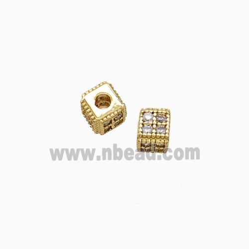 Copper Cube Beads Pave Zirconia Gold Plated