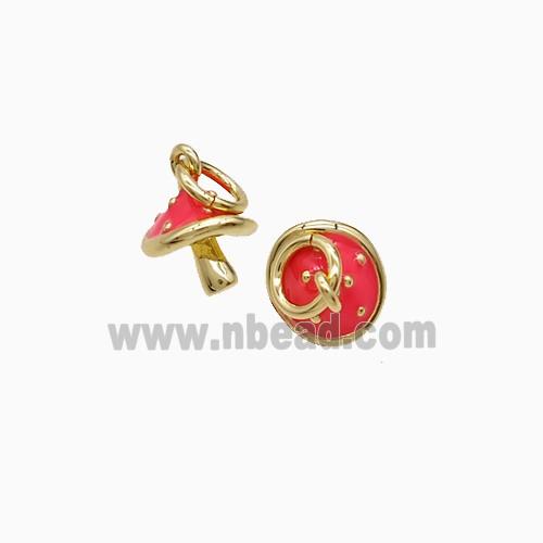 Copper Mushroom Pendant Red Enamel Gold Plated