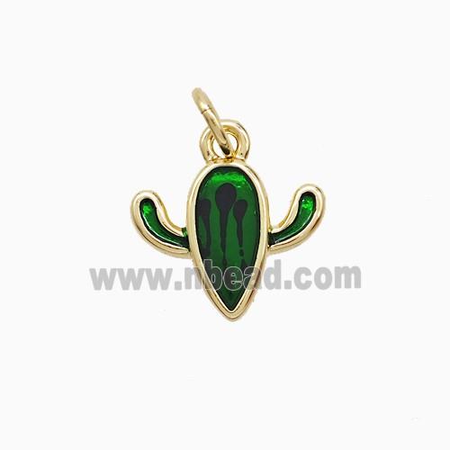 Copper Cactus Pendant Green Painted Gold Plated