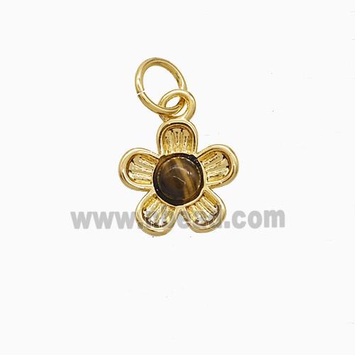 Copper Flower Pendant Pave Tigereye Gold Plated