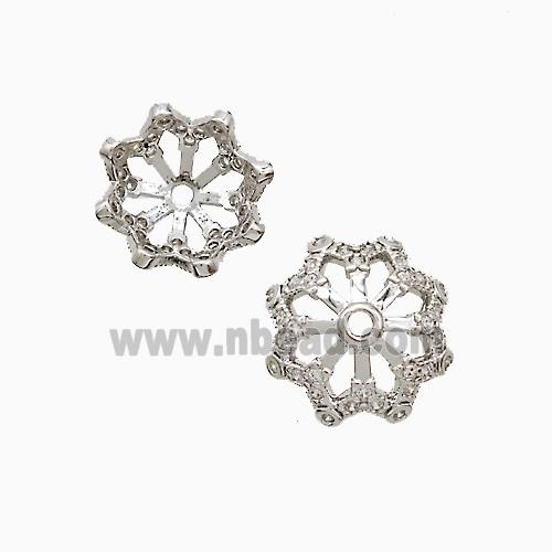 Copper BeadCap Pave Zirconia Platinum Plated