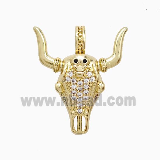 Copper Bullhead Pendant Pave Zirconia Gold Plated