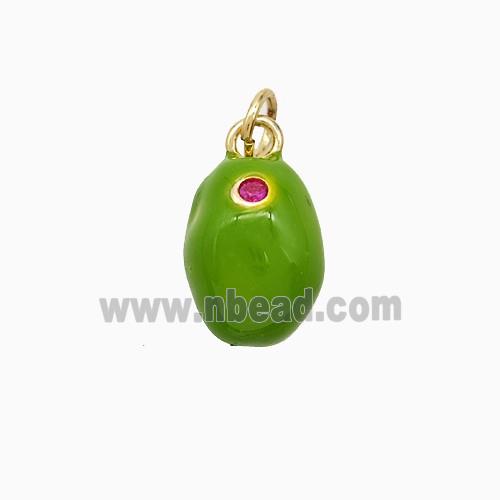 Copper Pear Pendant Green Enamel Gold Plated