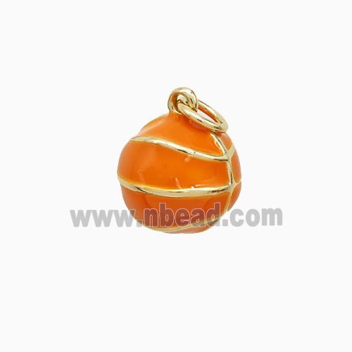 Copper Basketball Pendant Orange Enamel Sports Gold Plated