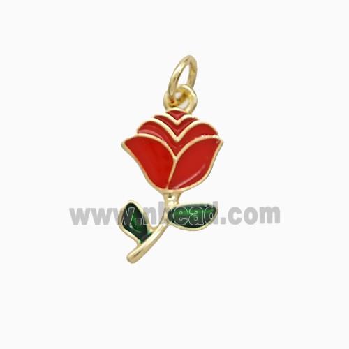 Copper Rose Flower Pendant Red Enamel Gold Plated