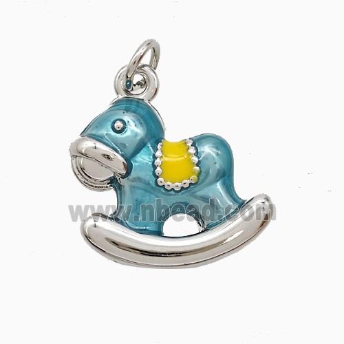 Trojan Horse Charms Copper Pendant Blue Painted Platinum Plated