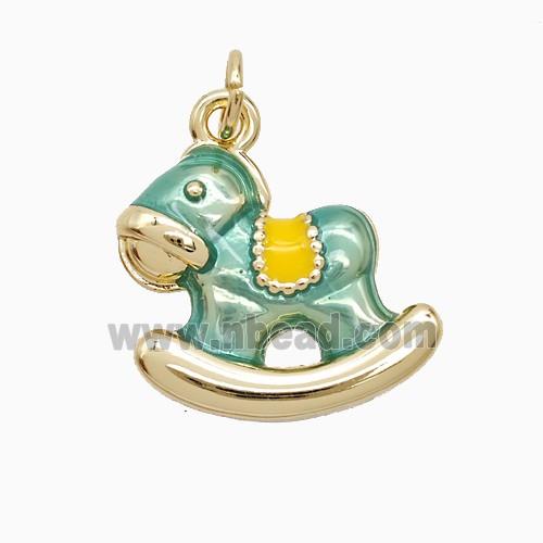 Trojan Horse Charms Copper Pendant Green Painted Gold Plated