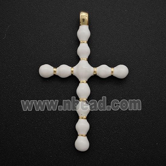 Copper Cross Pendant White Enamel Gold Plated