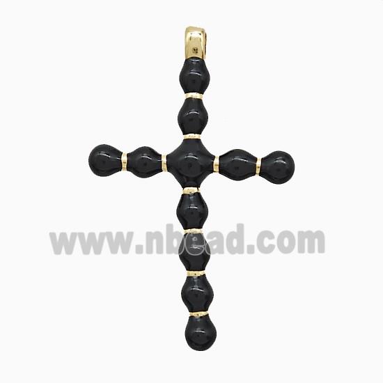 Copper Cross Pendant Black Enamel Gold Plated