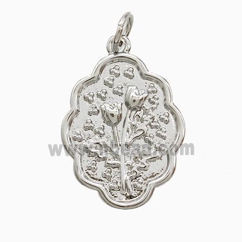 Copper Flower Pendant Platinum Plated
