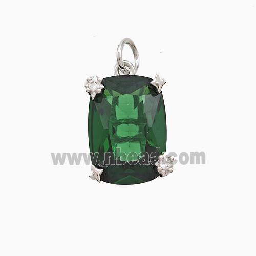 Green Crystal Glass Oval Pendant Copper Pave Zirconia Platinum Plated