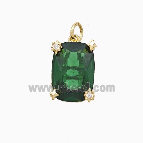 Green Crystal Glass Oval Pendant Copper Pave Zirconia Gold Plated