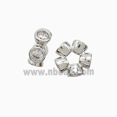 Copper Rondelle Beads Pave Zirconia Platinum Plated