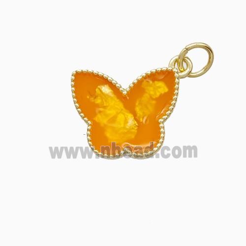 Copper Butterfly Pendant Orange Painted Gold Plated