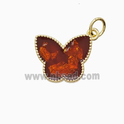 Copper Butterfly Pendant Red Painted Gold Plated