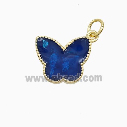 Copper Butterfly Pendant Blue Painted Gold Plated