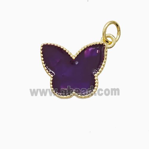 Copper Butterfly Pendant Purple Painted Gold Plated