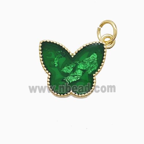 Copper Butterfly Pendant Green Painted Gold Plated