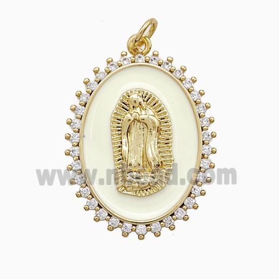 Copper Jesus Pendant Pave Zirconia White Enamel Gold Plated